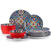 Vancasso Bohemian Dinnerware Set, 12 Pcs Porcelain Ceramic Plates and Bowls, Dark Blue, Dishwasher and Microwave Safe, Serves 4