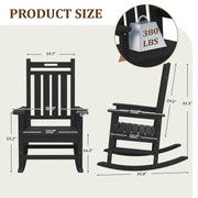 Justlet Loyalice HDPE Outdoor Rocking Chair, Black, High Back, Wood-Grain Texture, Heavy-Duty, Fade Resistant