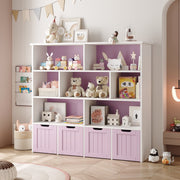 Homfa FMD-079 Kids Geometric Bookcase with 4 Drawers, 7 Cube Toy Storage Organizer, Pink & White
