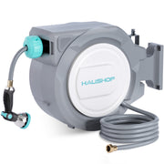 HAUSHOF Retractable Garden Hose Reel, 1/2 in x 100 ft, Automatic Rewind, 10-Pattern Spray Nozzle, High-Pressure Durable Hose, 180 Swivel Bracket, Gray, HH24071AW