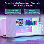 Pinmoco Marble TV Stand with Remote-Controlled RGB LED Lights, Adjustable Glass Shelves, Storage for TVs up to 55 in, Marble White, L103720X-WHPVC