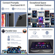 Haudio Digiland 10.1 Inch Tablet, MTK Helio G80 Octa-Core, Android 14, 12GB RAM, 128GB Storage, 5G WiFi, Dual 8MP Cameras, Gray, Protective Case, 1057