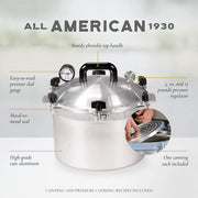 HogoR All American 1930 Pressure Cooker and Canner, 15.5qt Cast Aluminum, Silver, 3 Pressure Settings