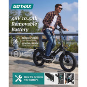 GOTRAX F2 Foldable eBike w/ 40 mile Max Operating Range and 20 MPH Max Speed - Black