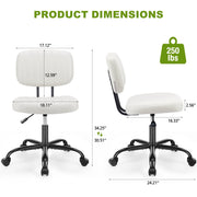 CONCETTA C-2193 Small Desk Chair, Ergonomic Low-Back, Adjustable Height, White PU Leather, White