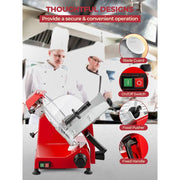FOHERE Electric Meat Slicer, 300W Motor, 10-Inch Chromium-Plated Steel Blade, Adjustable Thickness, Semi-Automatic, Red, 250A