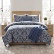 VCNY Home Damask 5-Piece Blue Jacquard Comforter Set, Full/Queen, Hypoallergenic, All-Season, MSD566170522026