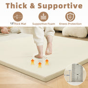 Teler Leather Baby Play Mat, 1.3-Inch Thick Cushioned, Waterproof PU Leather Surface, Non-Slip Suede Bottom, Beige, 50 x 50 in