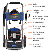 Westinghouse Electric Pressure Washer, 3400 Max PSI, 2 Max GPM, Brushless Motor, 5 Quick Connect Nozzles, Onboard Soap Tank, Blue, WPX3400e