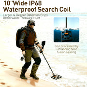 OKESAM GT1000 Metal Detector for Adults, Waterproof 10-Inch Search Coil, Adjustable Retractable Foldable Design, Backlit LCD Display, 20-Hour Runtime