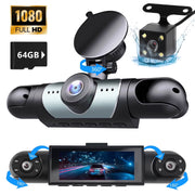 Henotian 4 Channel Dash Cam, 4K Front Camera, 360-Degree Full View, WiFi App Control, Night Vision, G-Sensor, Loop Recording with 64GB Card
