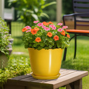 Ordivic 12 Inch Yellow Ceramic Plant Planter with Drainage Hole and Saucer, Extra Large Indoor Outdoor Flower Pot, Stable Base, GAA047-V008