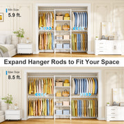Ulifhome Ulif M2 Wall Mounted Clothes Rack with 4 Expandable Hanger Rods, 5 Metal Shelves, Adjustable Storage Organizer, White