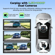 Lamtto 10.25-Inch Wireless CarPlay Screen with 2.5K Front Dashcam, 1080P Rear Backup Camera, GPS Navigation, Bluetooth, Siri, DVR, 64GB Card RC28