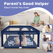HDJ Baby Playpen, 50 x 50 x 26 in, Soft Breathable Mesh, Anti-Slip Base, Infant Toddler Play Yard, Blue
