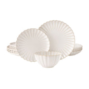 The Pioneer Woman Colette 12-Piece Stoneware Dinnerware Set, Cream, Service for 4, Dishwasher and Microwave Safe