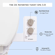 TUSHY Spa Warm Water Bidet Attachment with Adjustable Nozzle, Pressure Control, Warm-to-Cool Water, Noir/Gold, SPA 3.0