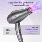 NEXPURE Ionic Hair Dryer with Diffuser, 2000W High-Speed Motor, 3 Heat Settings, 2 Speeds, Cool Shot, Purple