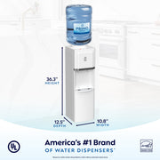Primo Water Top Loading Classic 2 Temp Water Dispenser, White with Stainless Steel Accents, 5 Gal Capacity, Child Safety Lock