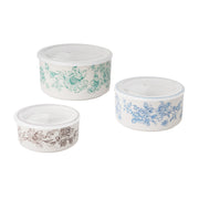 The Pioneer Woman Agatha 6-Piece Round Nesting Bake and Store Set, Stoneware Baking Dishes with Vented Polypropylene Lids, Floral Design, Oven Safe to 400F
