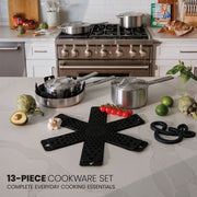 Thyme&Table 13-Piece Tri-Ply Stainless Steel Cookware Set, Silver, Oven Safe, Induction Compatible, TT2574RM