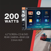 Dual Electronics XDVDSPK2 Double DIN Car Stereo CD/DVD Combo with 6.2-Inch Touchscreen and Two 6.5-Inch Speakers, Black