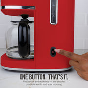 Nostalgia Classic Retro Coffee Maker, 10-Cup Capacity, One-Button Brewing, Reusable Filter, Anti-Drip Pause, Auto Shutoff, Time Display, Red NCRCOF10RD6A
