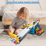 Suorfoxs 2 IN1 Foldable Two-Layer Race Tracks Set with Carrier Truck and 2 Alloy Cars for Boys 2-6 Years
