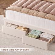 Hiphuta Full Size Velvet Upholstered Bed Frame with Storage Headboard, 2 Rolling Drawers, RGB LED Lighting, USB Charging Station, White
