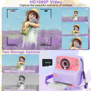 Yexmas Kids Digital Camera with Instant Printing, 1080P Rechargeable HD Digital Toy Camera Gift with 32GB SD Card for Ages 3-12, Purple