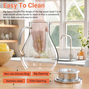 TINANA Glass Water Pitcher with Lid, 50oz Heat-Resistant Borosilicate Glass Drink Pitcher, Wide Mouth, Clear, Removable Stainless Steel Strainer WGS-7