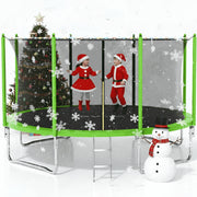 GVDV 12FT Round Outdoor Recreational Trampoline with Safety Enclosure Net, Ladder, Galvanized Steel Frame, Green,