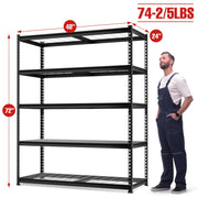 WORKPRO 5-Tier Metal Shelving Unit, Heavy Duty Adjustable Storage Rack, 4000 lbs Load Capacity, 72H x 48W x 24D, Black