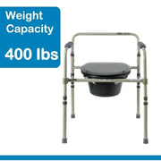 Equate FBL710007 Steel Foldable 3-in-1 Bedside Toilet Commode, 400 lb Weight Capacity, Gray