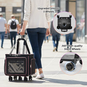 Fegat Rolling Craft Bag Large Tote with Laptop Compartment, Detachable Dolly, Five-Wheel Roller, Black, 17.3 in