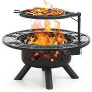 BALI OUTDOORS 32 Inch Wood Burning Fire Pit with Cooking Grate and Poker, Black, 16920056927