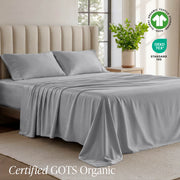 Bare Home Organic Jersey Sheet Set, 100% Organic Cotton, Deep Pocket Fitted, 3 Piece Twin XL, Light Gray
