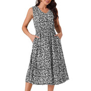 iTNHFP Women's Summer Sleeveless Sundress Beach Floral Flowy Midi Dress, M, Black - Machine Washable