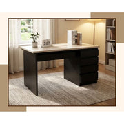 SRIAA Astra Computer Desk, 47 in, Two-Tone Black and Light Wood Finish, Executive Style with 4 Drawers