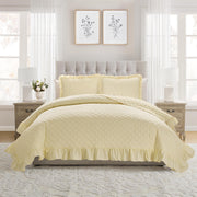 My Texas House Gingham Ruffle 3-Piece Quilt Set, Yellow, Full/Queen, Cotton and Polyester Blend, Farmhouse Style