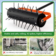 Auckpure chengsesongtu Rolling Lawn Aerator, Heavy Duty Manual Lawn Aerator with 42 Heat-Treated Spikes, 15 in Cutting Width, 71 in Adjustable Handle, Orange