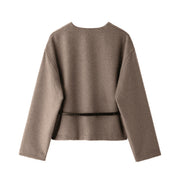 ScarletteEmmy Womens Wool Blend Belted Wrap Coat, Soft Polyester Knit, Open Front, Long Sleeve, Black Brown Khaki