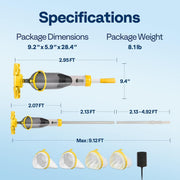 SPECSTAR Cordless Pool Vacuum with Telescopic and Extension Poles, 9.12ft Reach, 18.5 GPM Suction, 60-Min Run Time, Rechargeable, Yellow