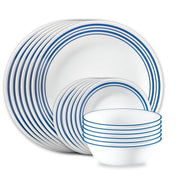 Corelle Laila 18-Piece Glass Dinnerware Set, Triple-Layer Chip Resistant Vitrelle, Blue Band Pattern, Service for 6, 1152253