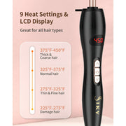 IKV 3/8 Inch Curling Wand Irons with 9 Heat Settings for Short & Long Hair, 9mm Thin Curling Iron, Gold, Black - Corded Electric