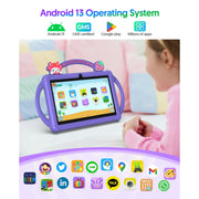 FITIFUN Kids Tablet 7 inch Android 13 Tablet for Kids 32GB ROM 4GB RAM 1TB Expanded, Quad-Core Toddler Tablet with Shockproof Case, Bluetooth, Wifi, Parental Control, Dual Camera, GPS, Games