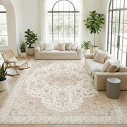 CHITOOMA Boho Area Rug, 8'x10', Machine Washable, Non-Slip Backing, Stain Resistant Beige Floral Carpet for Living Room, Bedroom, Dining Room GI-09912A-XBE