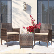 Devoko YJD-LCRF700A-1 Patio Conversation Set Outdoor Furniture Set PE Rattan Set of 3, Brown/Beige