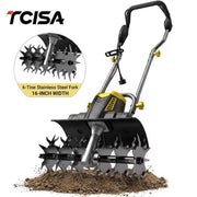Tcisa 16in Corded Electric Tiller, 390RPM Fast Rotation 10A Foldable Cultivator - Compact & User-Friendly