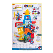 Jazwares Marvel Spidey and Friends Amazing Metals City Track Set, 24-Inch Tall Multi-Level Playset with 2 Racetracks, 9 Action Zones, and 6 Die-Cast Vehicles